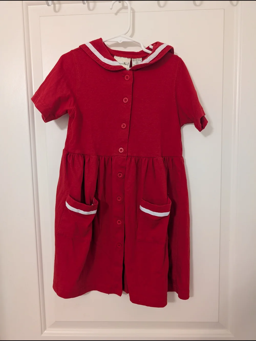 Vintage Copper Key Red Sailor-Collar Dress with White Trim Size 5-6 Nautical